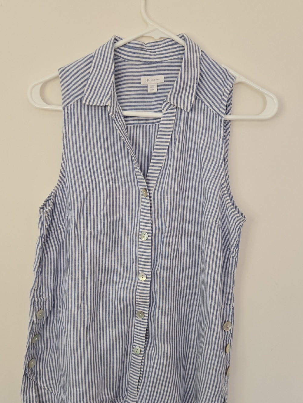 J. Jill sleeveless striped linen blouse summer staple normcore Size SP